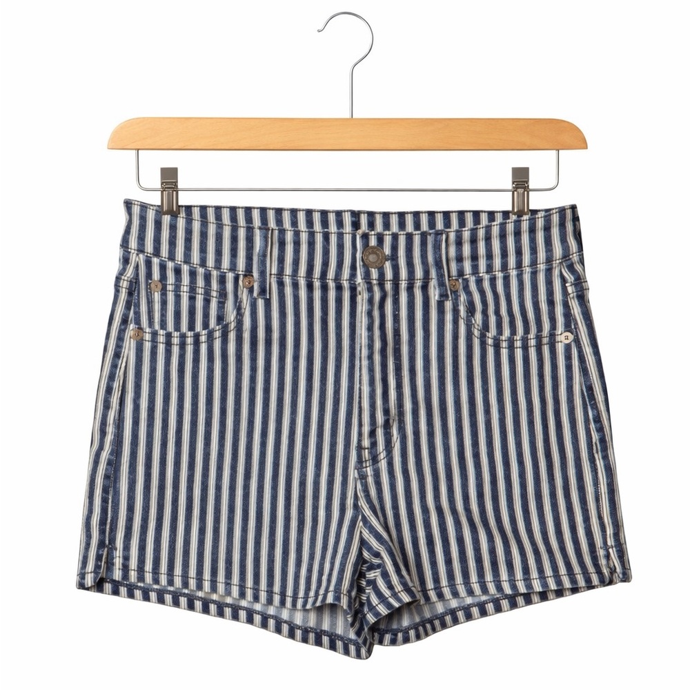 American Eagle Striped Denim Shorts 14 Blue White Coastal Preppy Nautical Y2K